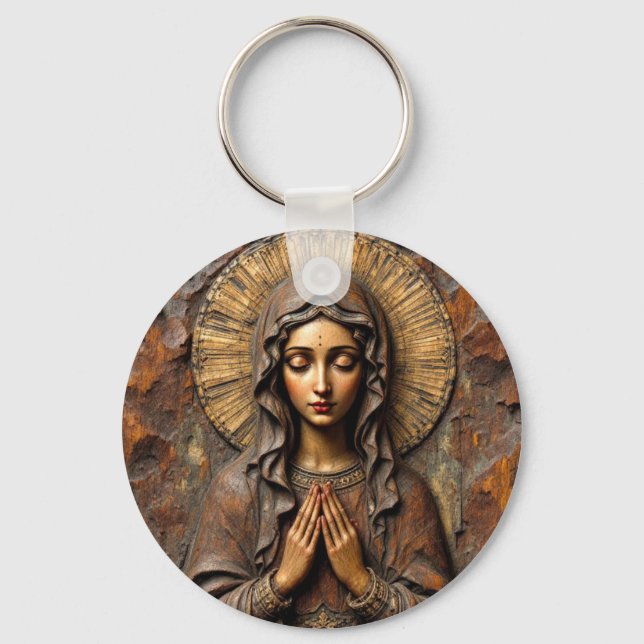 Chaveiro Devoção Talhada Maria de Madeira (Frente)
