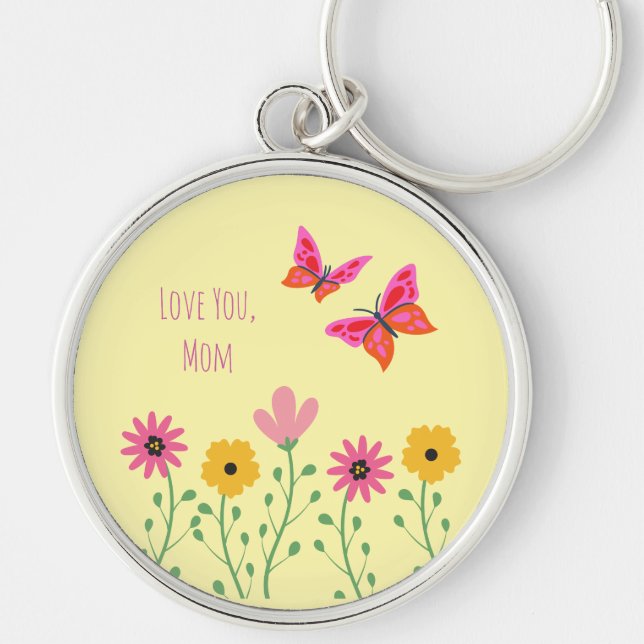 Chaveiro Dia das Mães, Eu Te Amo Mamãe, Padrão de Flores   (Frente)