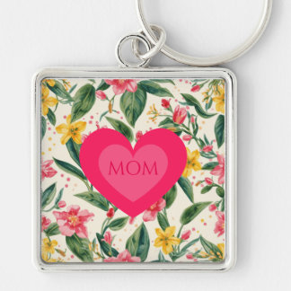 Chaveiro Dia das Mães,Padrão de Coração e Flores Rosa