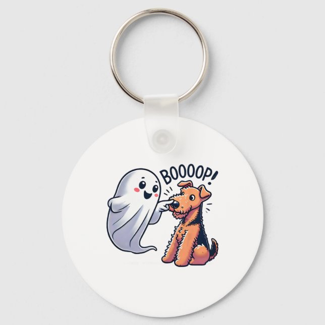 Chaveiro Dia de as Bruxas engraçado Ghost Airedale Terrier  (Frente)