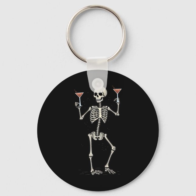 Chaveiro Dia de as Bruxas engraçado Skeleton Bebendo Manhat (Frente)