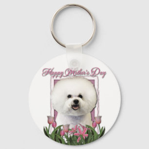 Chaveiro Dia de as mães - Tulipas cor-de-rosa - Bichon Fris
