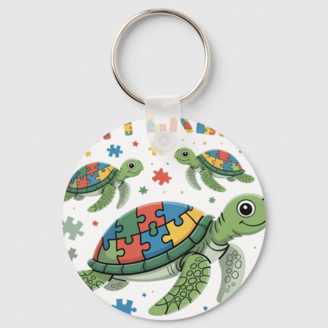 Chaveiro Dia de conscientização sobre autismo da tartaruga  (Frente)