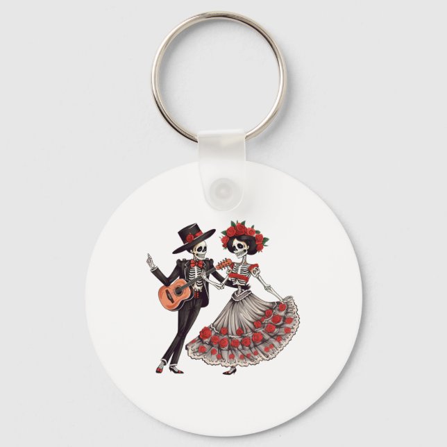 Chaveiro Dia De Los Muertos Dançando Esqueletos Mexicanos (Frente)