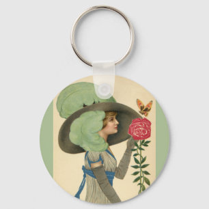 Chaveiro Dia de os namorados Vintage, Borboleta Rosa vermel