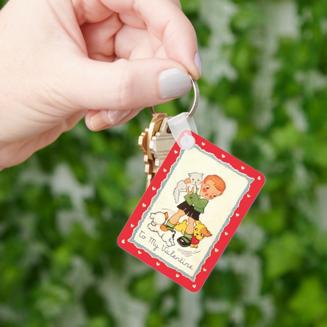 Chaveiro Dia de os namorados vitoriano, gato e cão (Mão)