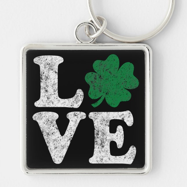 Chaveiro Dia de São Patrício LOVE Shamrock Irish (Frente)