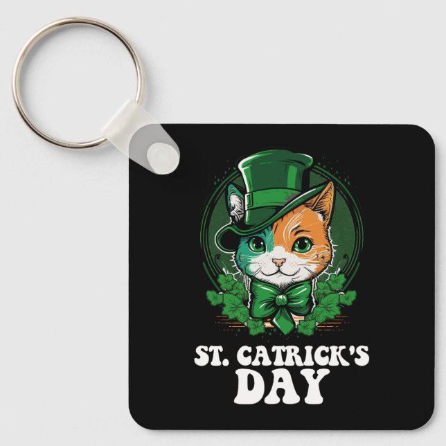 Chaveiro Dia de St Catricks Amantes de Gatos Dia de São Pat (Frente)