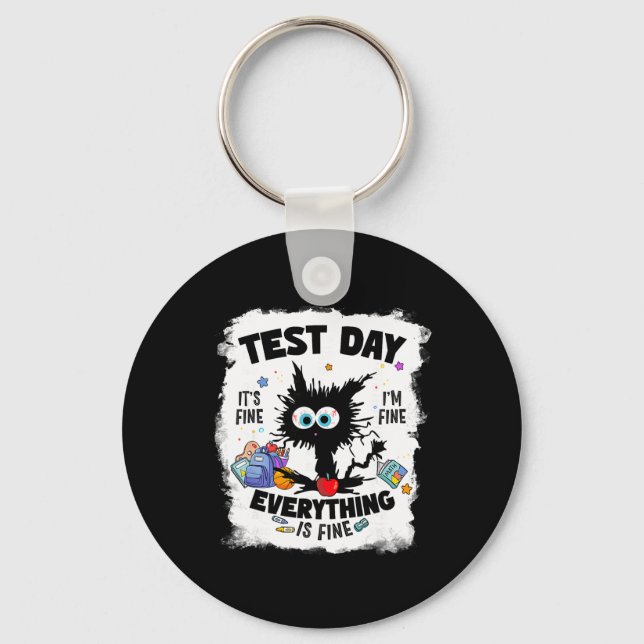 Chaveiro Dia de Teste Gato Estressado Engraçado Professor A (Frente)