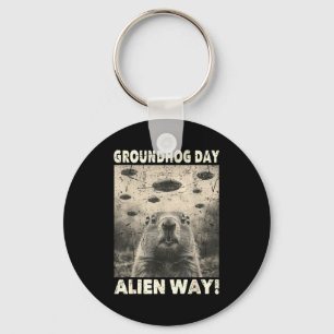 Chaveiro Dia do Groundhog Ufo Gráfico Retro Vintage Encontr