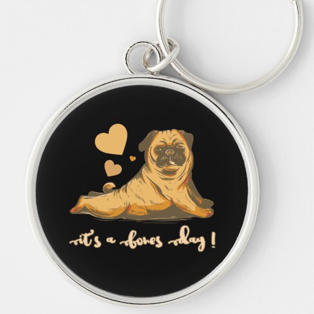 Chaveiro Dia dos Ossos - Pug Bom Humor (Frente)