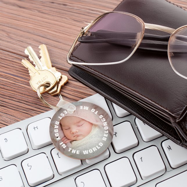 Chaveiro Dia dos Pais Papai Pertence a Mim Foto (Father's Day Daddy Belongs To Me Photo Keychain)