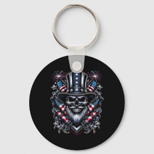 Chaveiro Dia Usa Patriot Bearded Skull! 4 De Julho De 2024