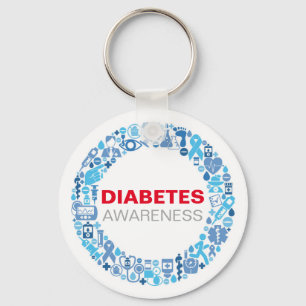 Chaveiro Diabetes Awareness blue circle with symbols