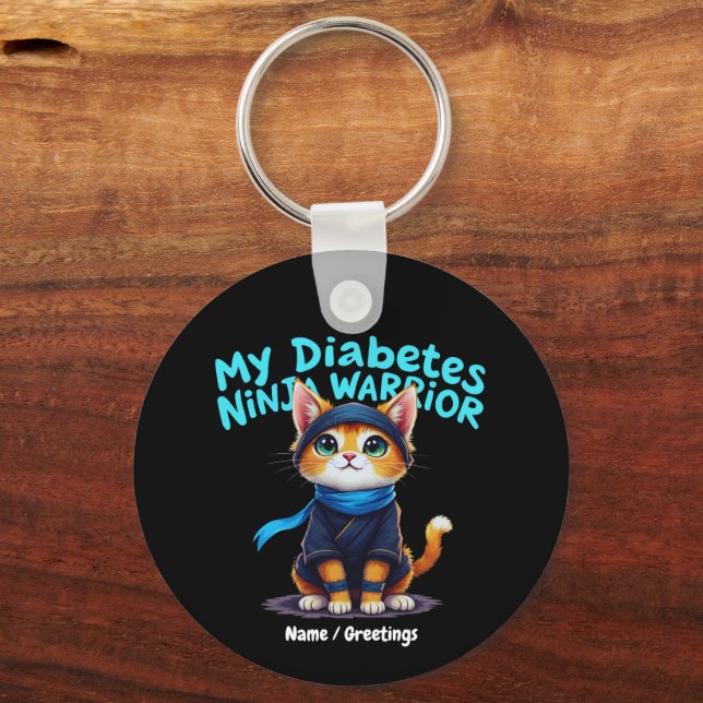 Chaveiro Diabetes Awareness Ninja Warrior Brave Cat Graphic (Frente)