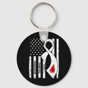 Chaveiro Diabetes Vintage Cinza Ribbon American Flag Tipo 1