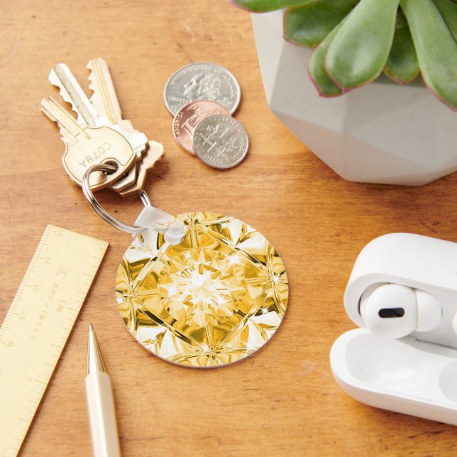 Chaveiro Diamante Amarelo Único Moderno com Nome Personaliz (Mesa)