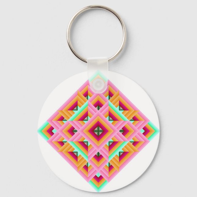 Chaveiro Diamond Quilt em Rosa e Verde (Frente)