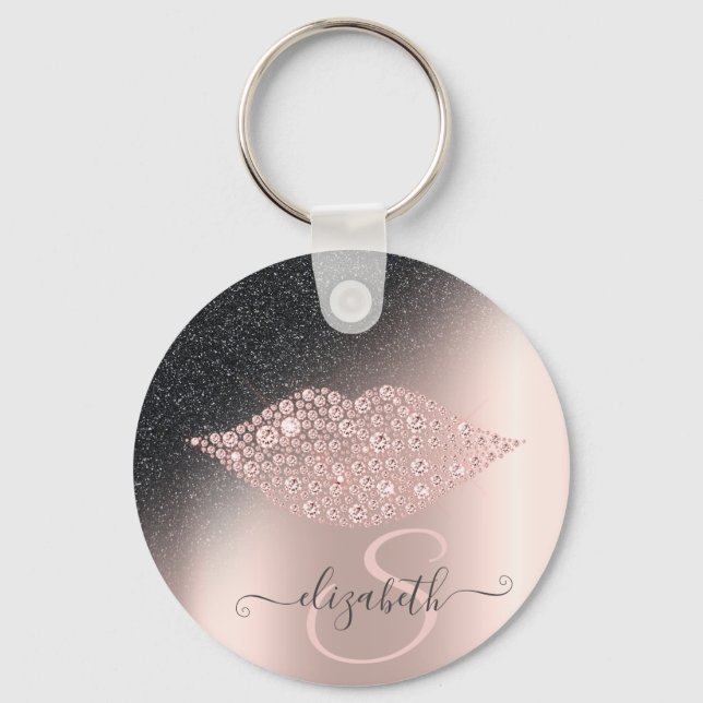 Chaveiro Diamonds Lips Glitter Ombre Rosa Dourado  (Frente)