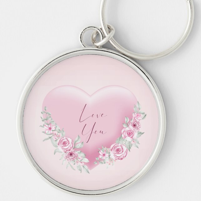 Chaveiro Dias de os namorados Coração Rosa (Frente)