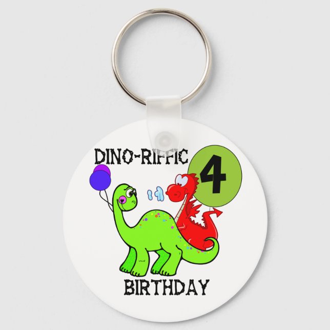 Chaveiro Dinossauro 4º Aniversário Camisetas e presentes (Frente)