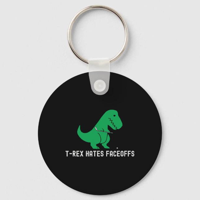 Chaveiro Dinossauro de hóquei T-rex engraçado odeia disputa (Frente)