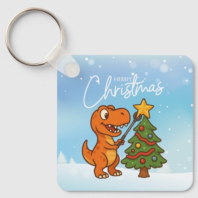 Chaveiro Dinossauro fofo com árvore de Natal (Frente)
