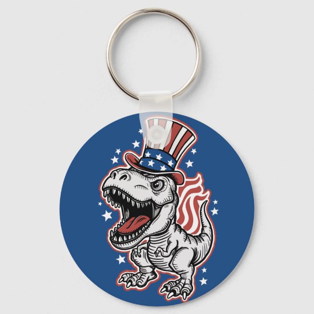 Chaveiro Dinossauro Patriótico Americano (Frente)