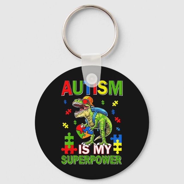 Chaveiro Dinossauro T-rex Crianças Autismo É Meu Superpoder (Frente)