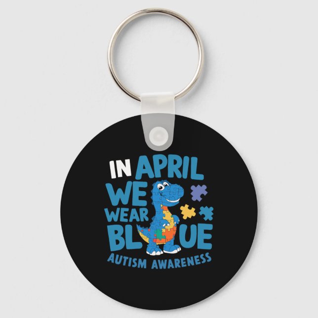 Chaveiro Dinossauro T-rex Em Abril Usamos Azul Conscientiza (Frente)