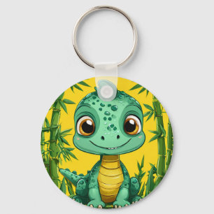 Chaveiro Dinossauro Verde de Desenho Adorável