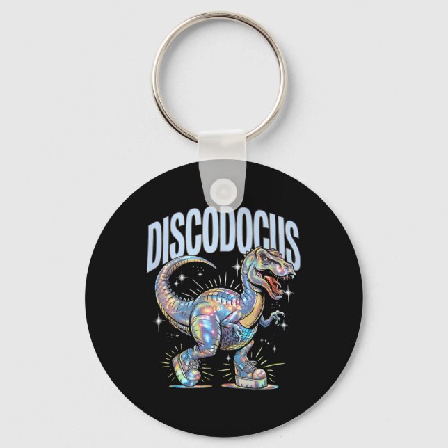 Chaveiro Disco Dinosaur Diplodocus 70s Dino Dancing Funny D (Frente)