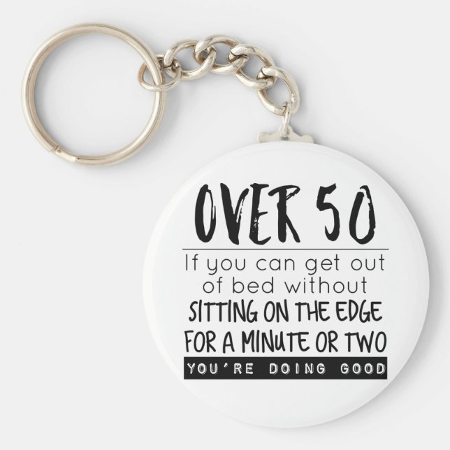 Chaveiro Diversão acima de 50 saindo da Piada da cama (Frente)