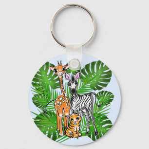 Chaveiro Diversão Amigos Safari giraffe zebra folhas de tig