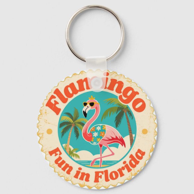 Chaveiro Diversão com Flamingos Antigos na Praia da Flórida (Frente)