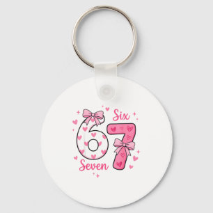 Chaveiro Divertido 67 Fofo Seis Sete Meme Corações Rosa Laç