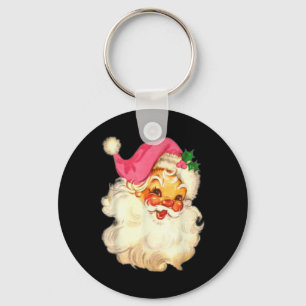 Chaveiro Divertido Design de Natal Rosa Papai Noel Vintage 