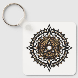 Chaveiro Divino Sagrado Mandala - Preto e Dourado Trishul