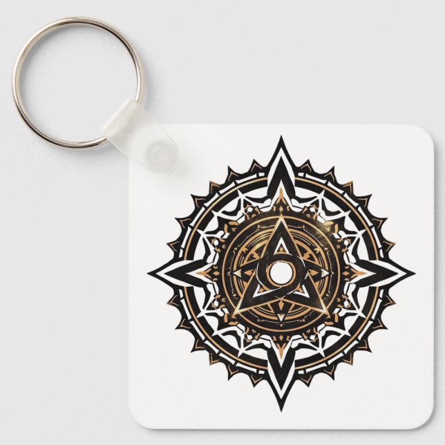 Chaveiro Divino Sagrado Mandala - Preto e Dourado Trishul (Frente)