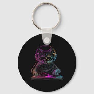 Chaveiro Dj Cat Edm Techno House Música Engraçada Cat Lover