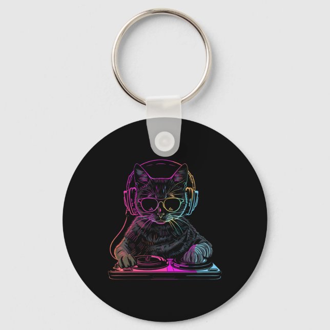 Chaveiro Dj Cat Edm Techno House Música Engraçada Cat Lover (Frente)