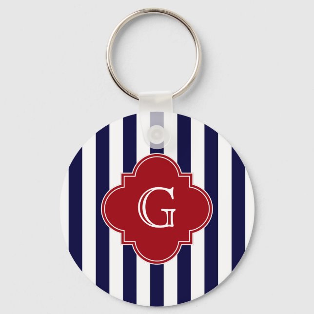 Chaveiro Dk Blue White Stripe Quatrefoil De Morango Monogra (Frente)