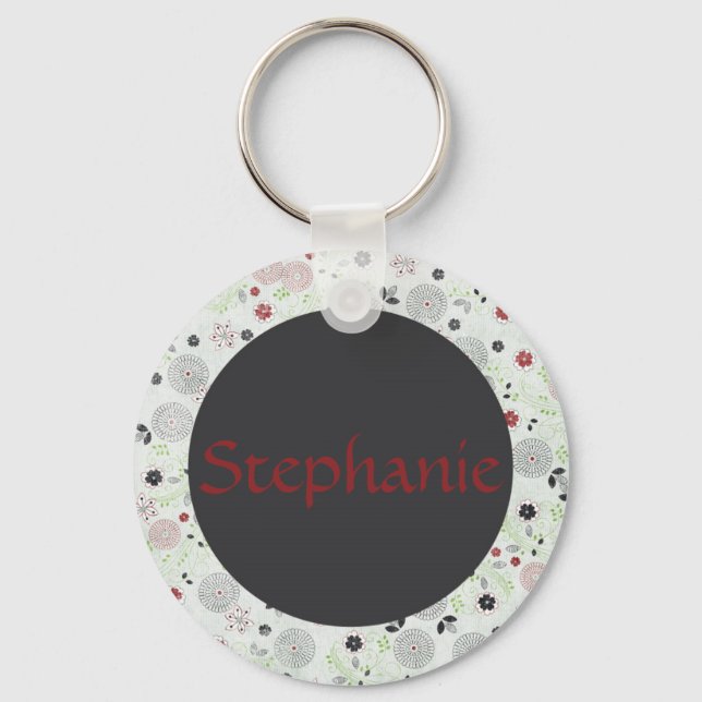 Chaveiro do botão de nome personalizável das flore (Frente)