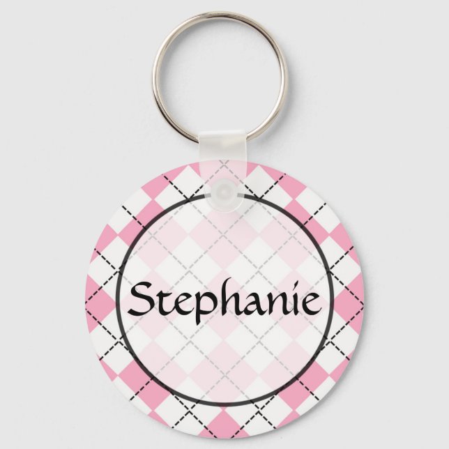 Chaveiro do Botão de Nome Personalizável do Argyle (Frente)