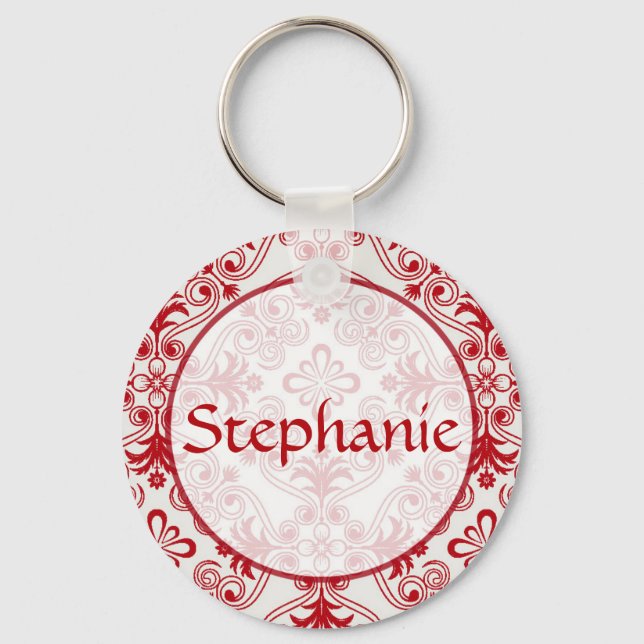 Chaveiro do botão de nome personalizável do Damasc (Frente)