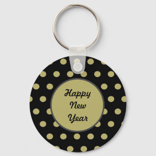 Chaveiro do feliz ano novo (preto e Dourado)