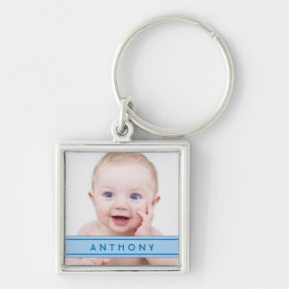 Chaveiro do Modelo de Foto Bebê de Nome Azul