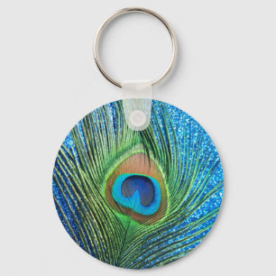 Chaveiro Do pavão da pena vida azul Glittery ainda
