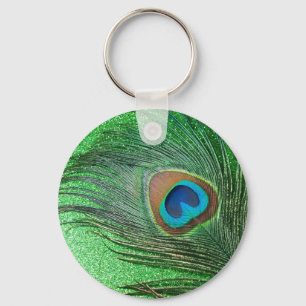 Chaveiro Do pavão da pena vida verde Glittery ainda