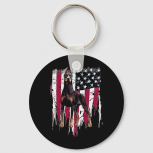Chaveiro Doberman Pinscher Bandeira Americana EUA Incrível